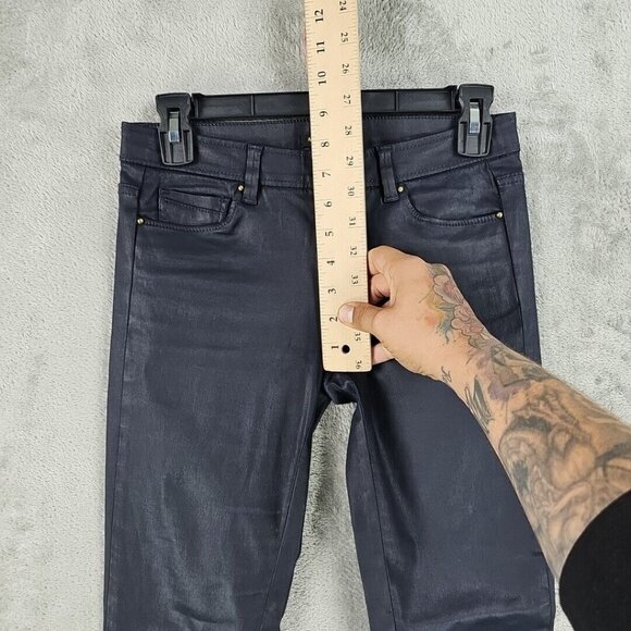 Massimo Dutti Jeans Womens Size 2 Waxed Dark Blue Skinny Fit Low Rise Stretch - Picture 6 of 13